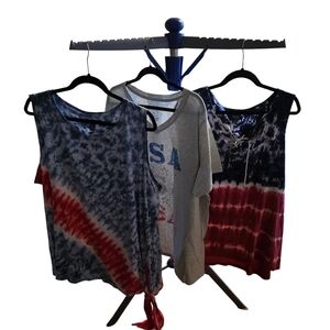 3x  3-Tee Patriotic/Fourth Of July Set: Chaps And Sonoma. 2 Tank, 1 Short Sleeve